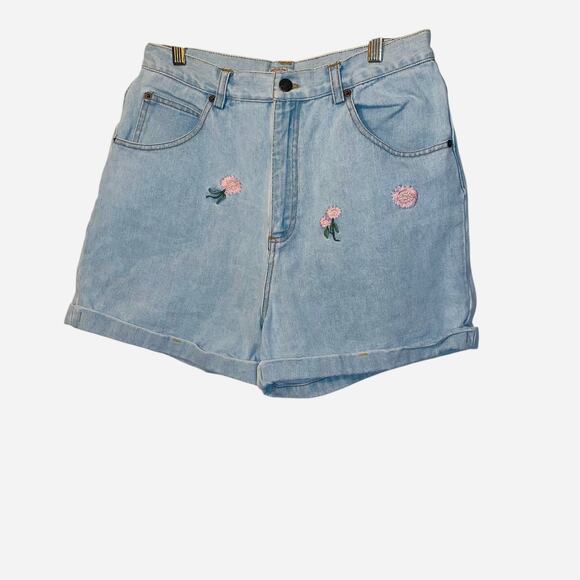 90s Vintage Ki Ko Mo Jean Shorts Flowered Embroidered Detail Size 13 - Picture 4 of 7